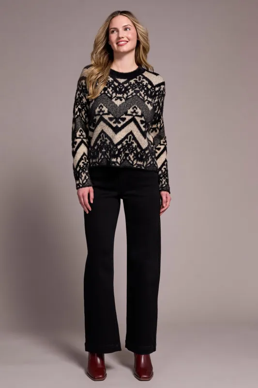 Double-Knit Eyelash Yarn Crew Neck Sweater-Black sold by Tribal