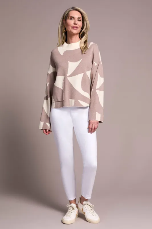 Oversized Mock Neck Abstract Print Sweater-H sandstone sold by Tribal