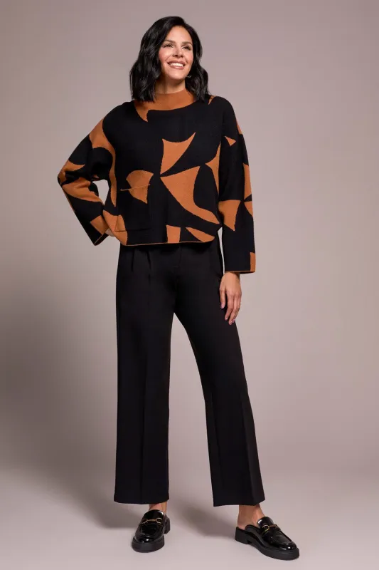 Oversized Mock Neck Abstract Print Sweater-Bran sold by Tribal