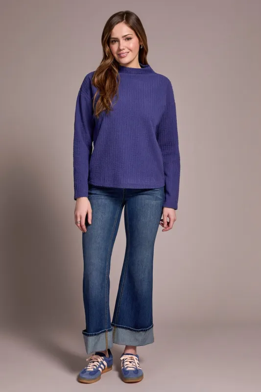 Lightweight Funnel Neck Dolman Sleeve Knit Top-Celestial sold by Tribal