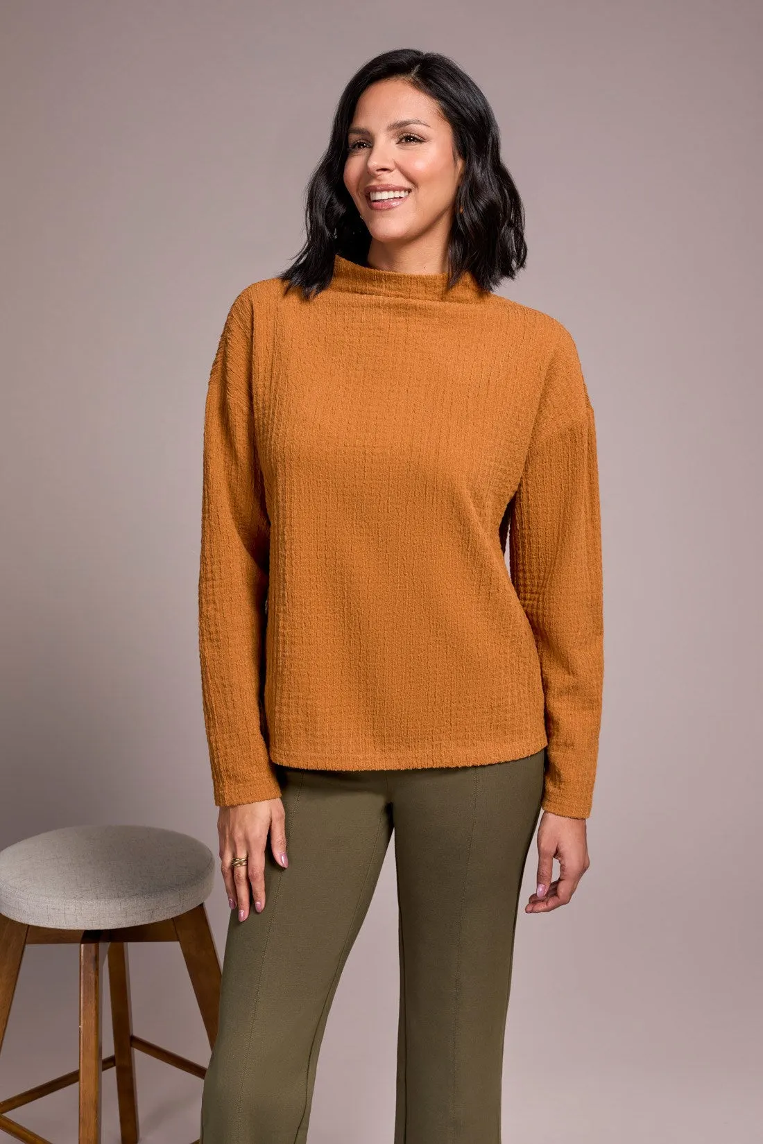 Lightweight Funnel Neck Dolman Sleeve Knit Top-Bran sold by Tribal product image thumbnail 3