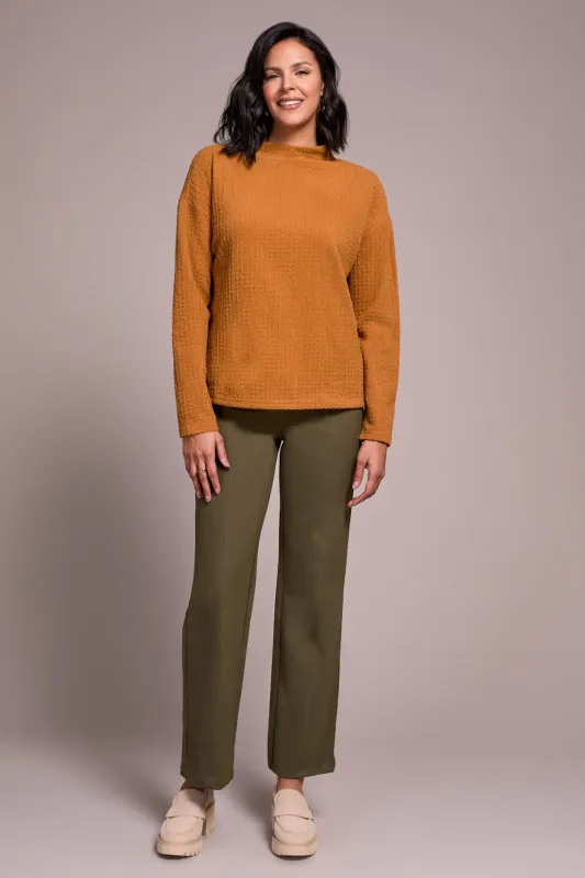 Lightweight Funnel Neck Dolman Sleeve Knit Top-Bran sold by Tribal