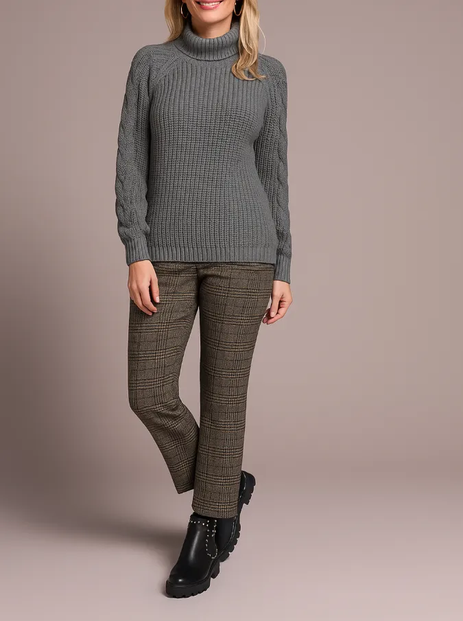 Cable Knit Mock Neck Sweater-Grey mix sold by Tribal
