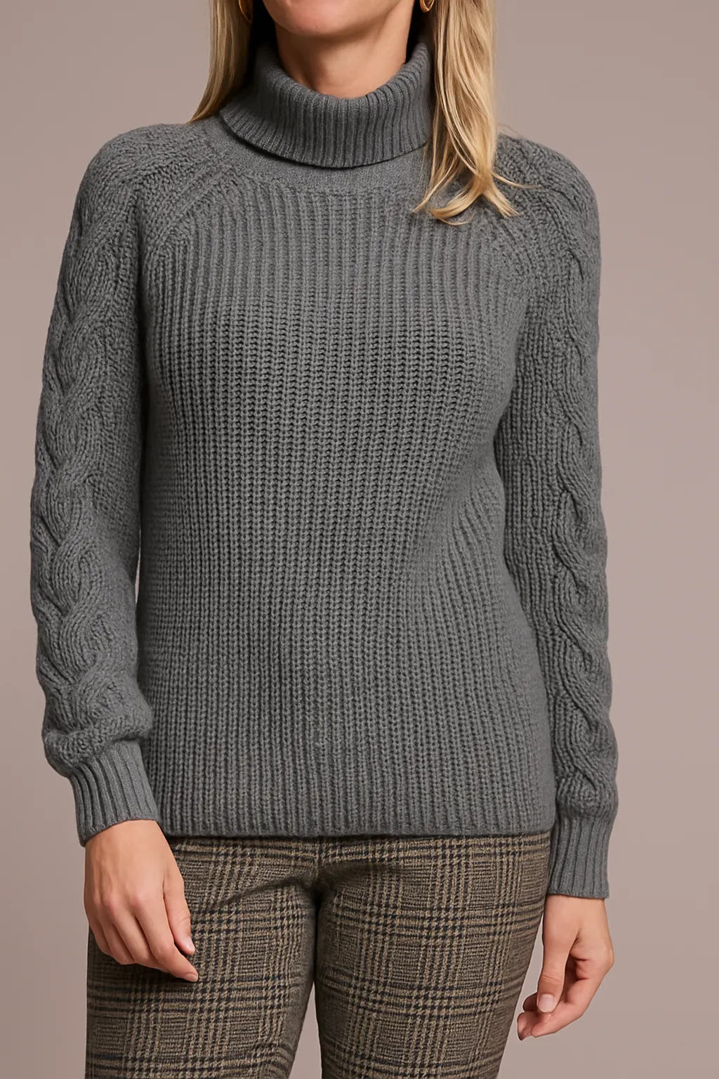 Cable Knit Mock Neck Sweater-Grey mix sold by Tribal product image thumbnail 2
