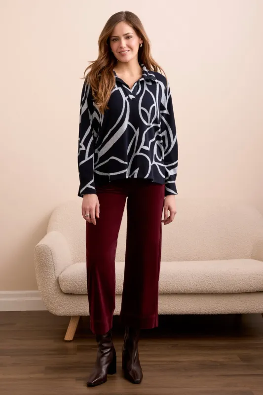 Super Soft Johnny Collar Top With Side Slits-Grey mix sold by Tribal