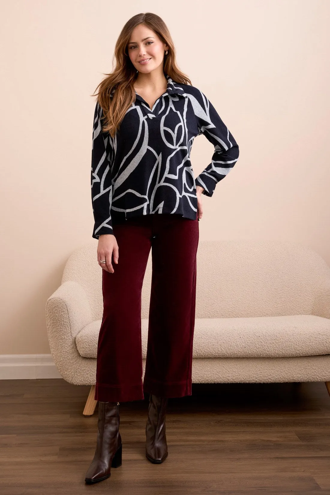 Super Soft Johnny Collar Top With Side Slits-Grey mix sold by Tribal product image thumbnail 2