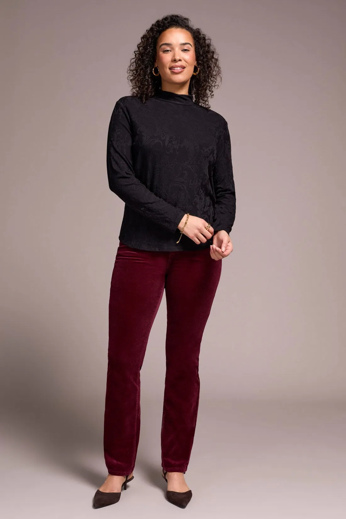 Jacquard Knit Long-Sleeve Mock Neck Top-Black sold by Tribal product image thumbnail 2