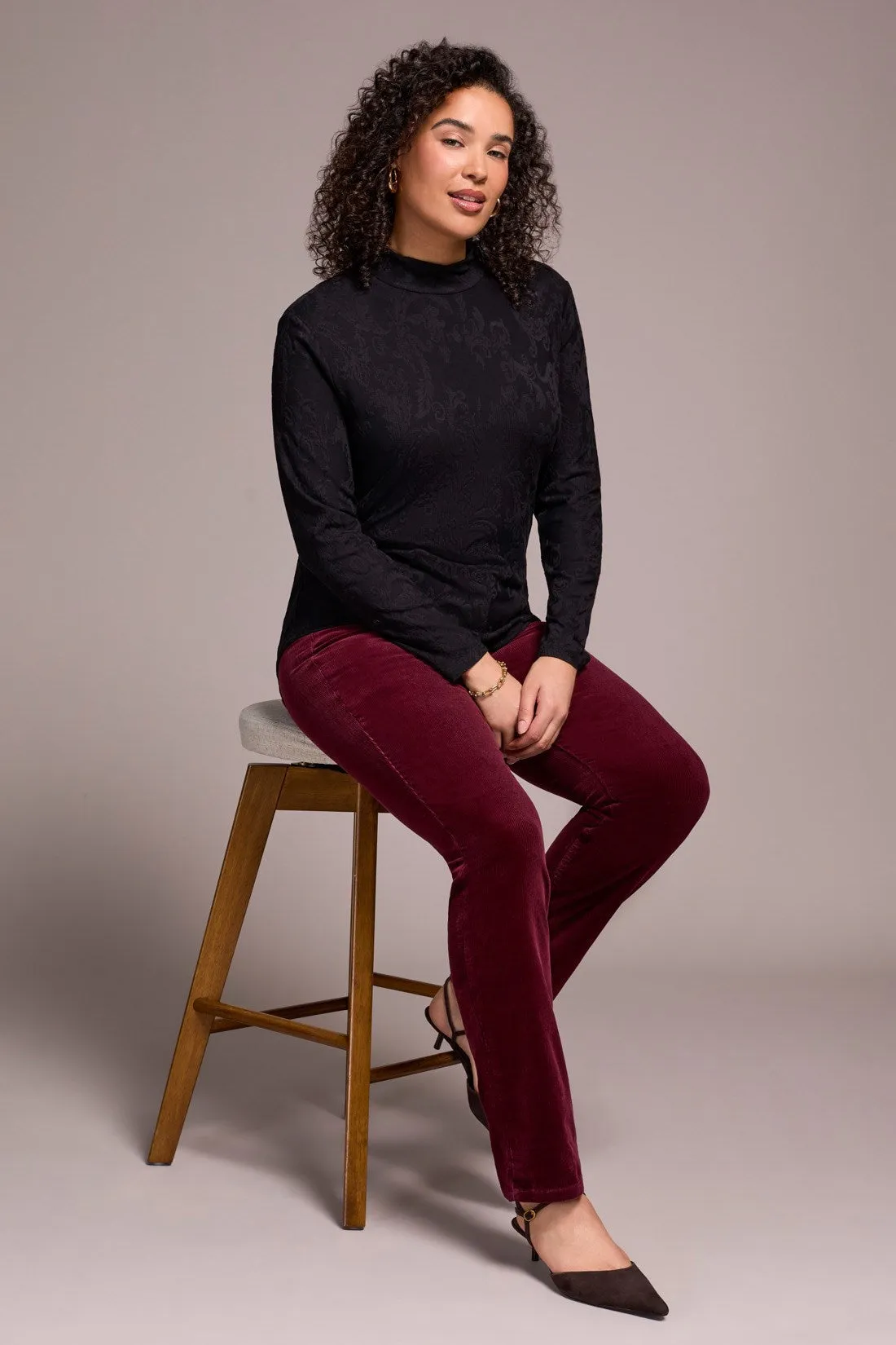 Jacquard Knit Long-Sleeve Mock Neck Top-Black sold by Tribal product image thumbnail 3