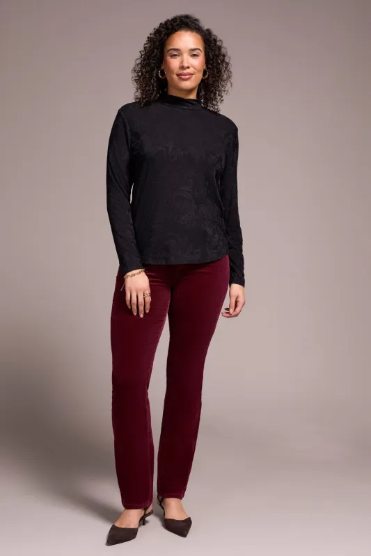 Jacquard Knit Long-Sleeve Mock Neck Top-Black sold by Tribal