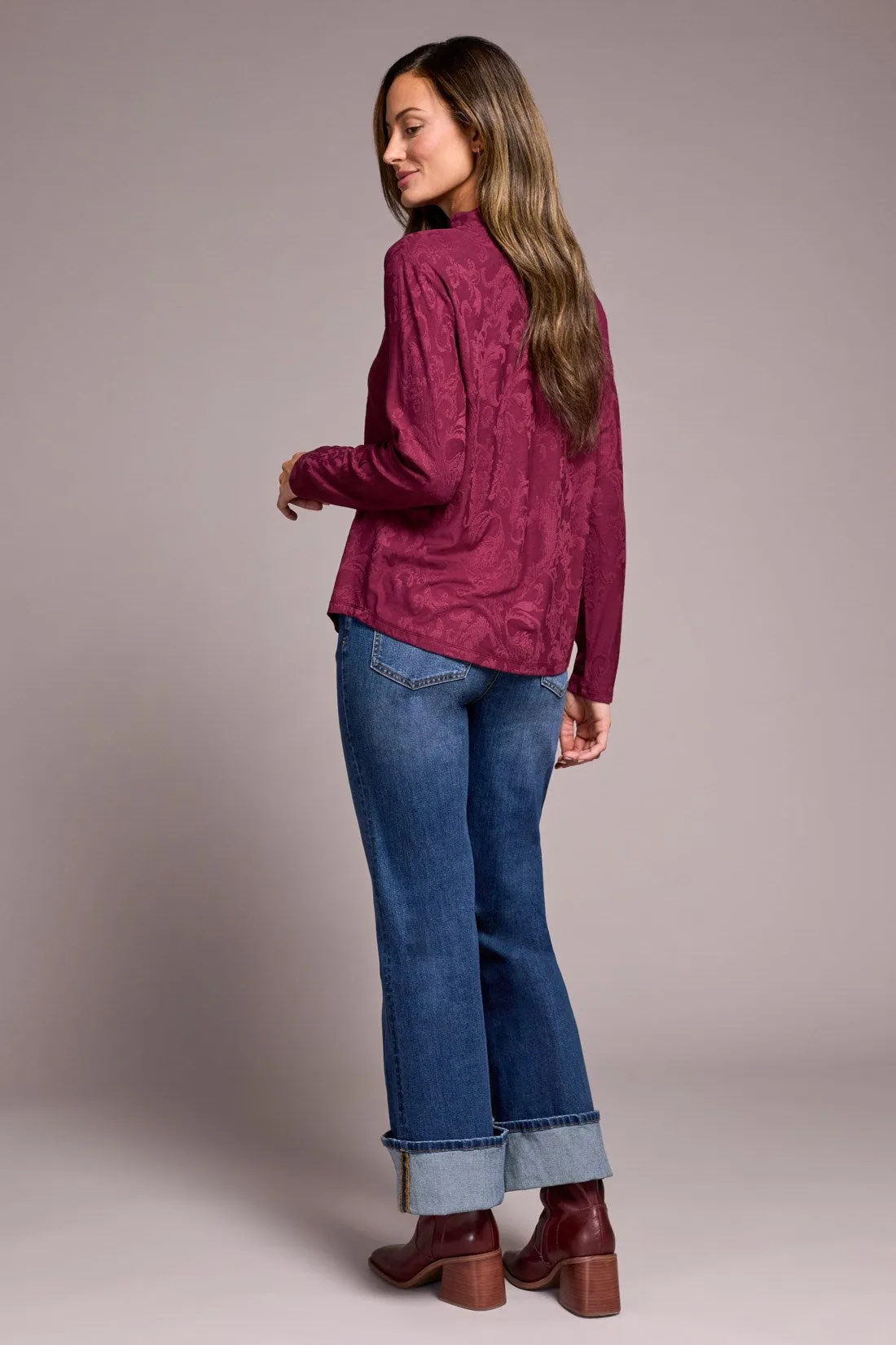 Jacquard Knit Long-Sleeve Mock Neck Top-Wine sold by Tribal product image thumbnail 4