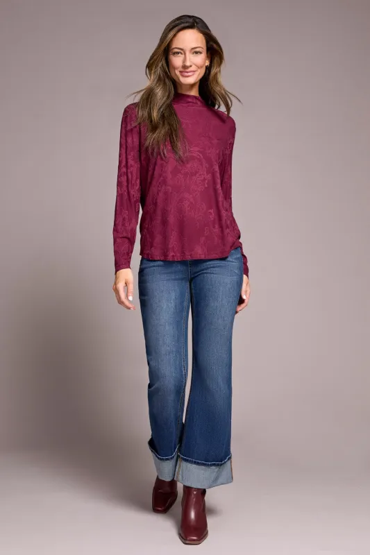 Jacquard Knit Long-Sleeve Mock Neck Top-Wine sold by Tribal