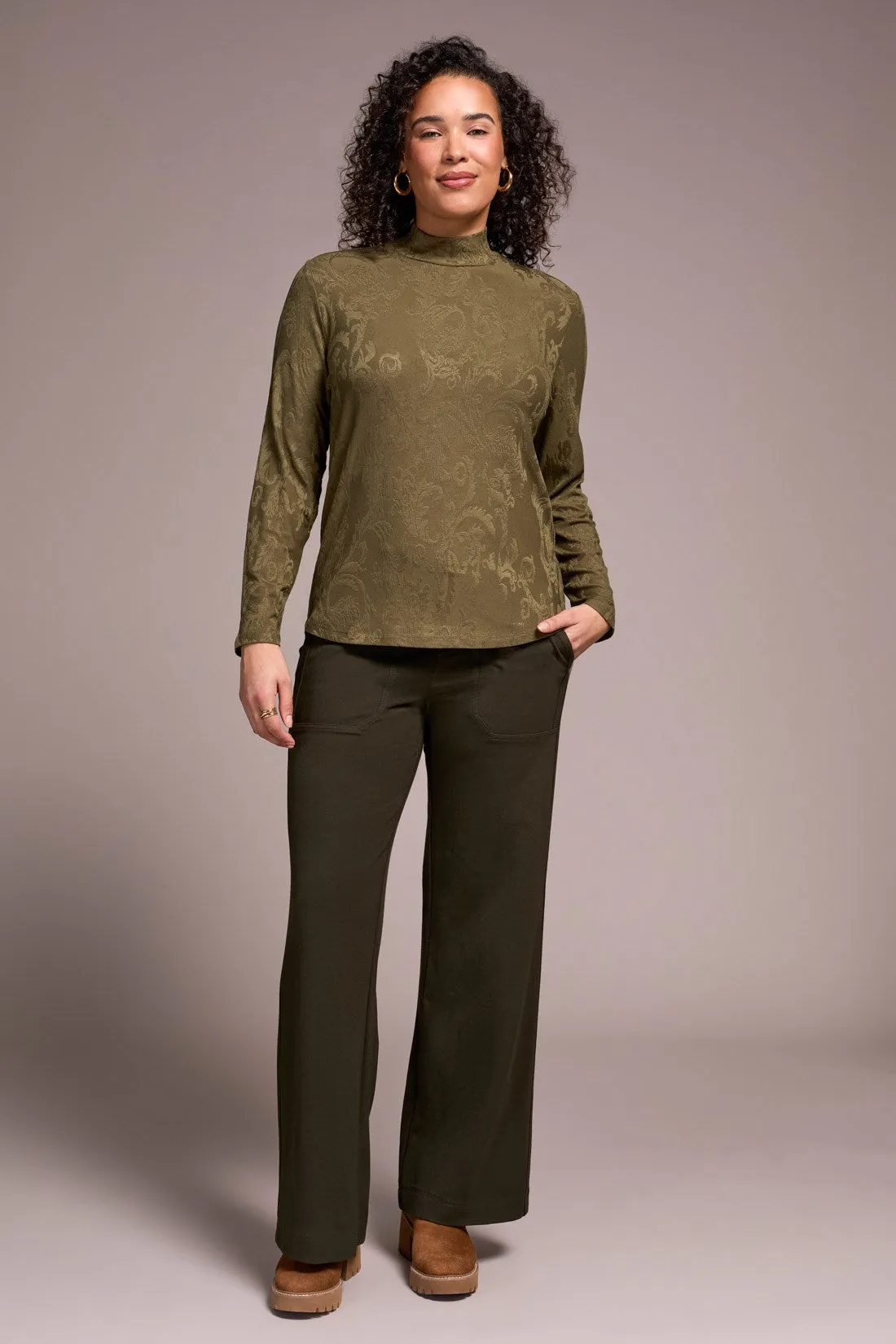 Jacquard Knit Long-Sleeve Mock Neck Top-Ivy sold by Tribal