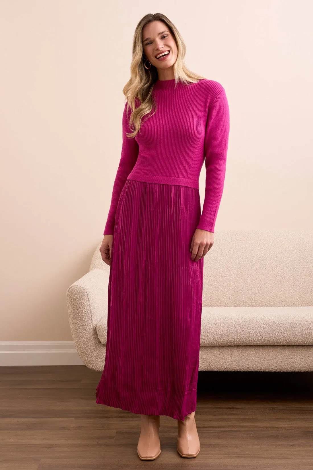 Lined Long-Sleeve Twofer Maxi Dress-Pink flambe sold by Tribal product image thumbnail 2