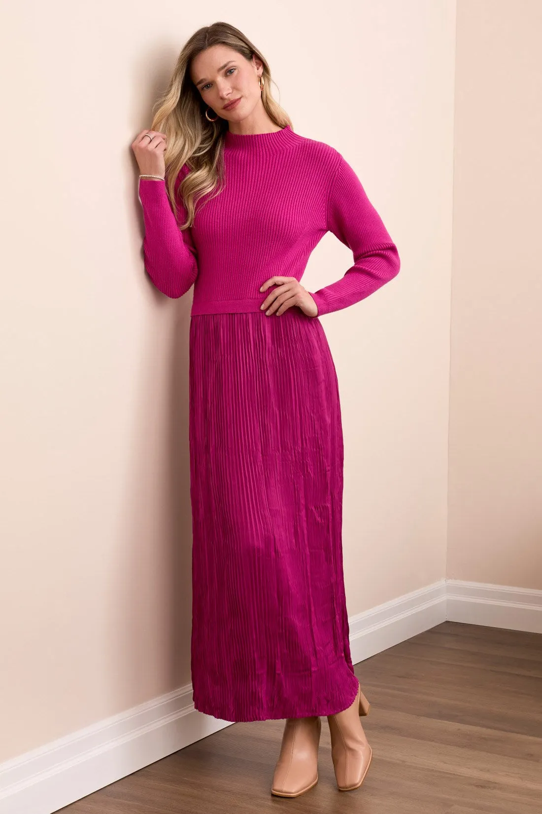 Lined Long-Sleeve Twofer Maxi Dress-Pink flambe sold by Tribal product image thumbnail 3
