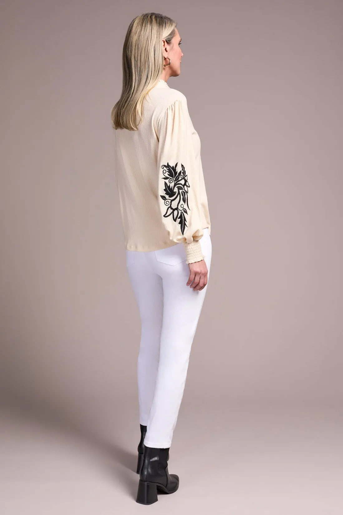 Crinkled Knit Smocked Mock Neck Top-Moonstone sold by Tribal product image thumbnail 4