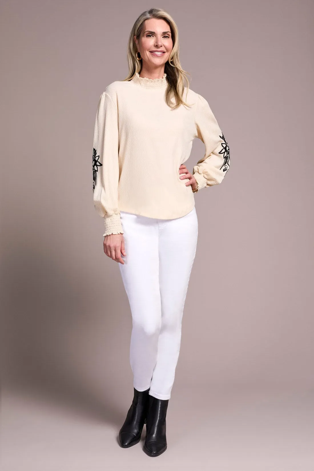 Crinkled Knit Smocked Mock Neck Top-Moonstone sold by Tribal product image thumbnail 2