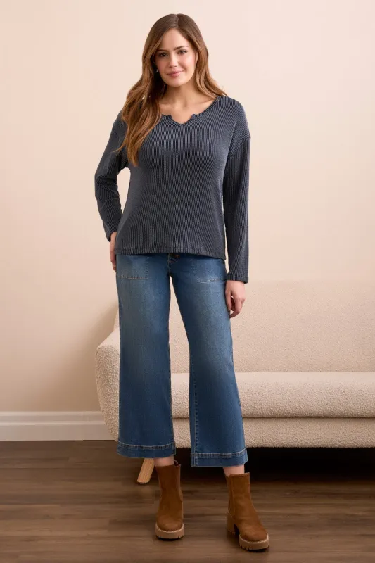 Long-Sleeve Notch Collar Top-Marine sold by Tribal