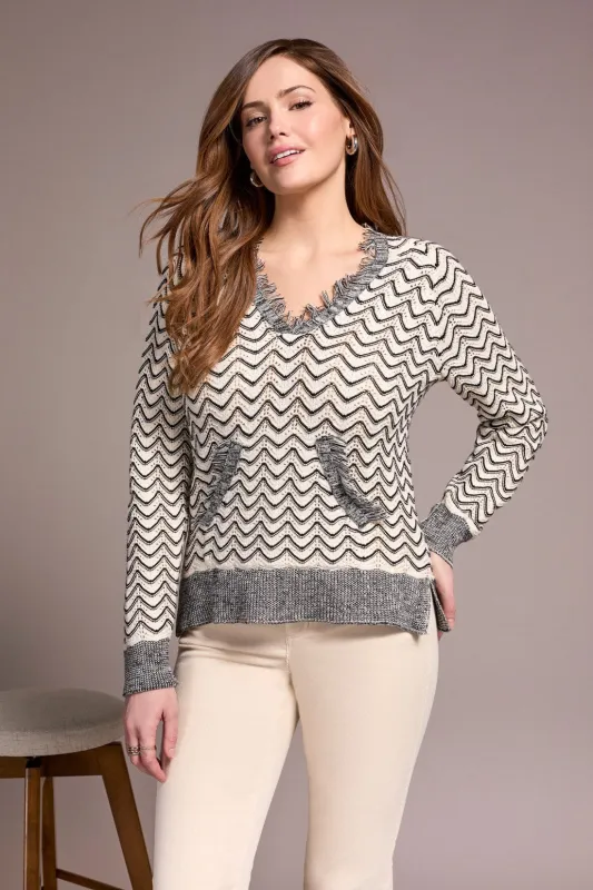 Fringe Long-Sleeve Hooded Sweater-H.charcoal sold by Tribal