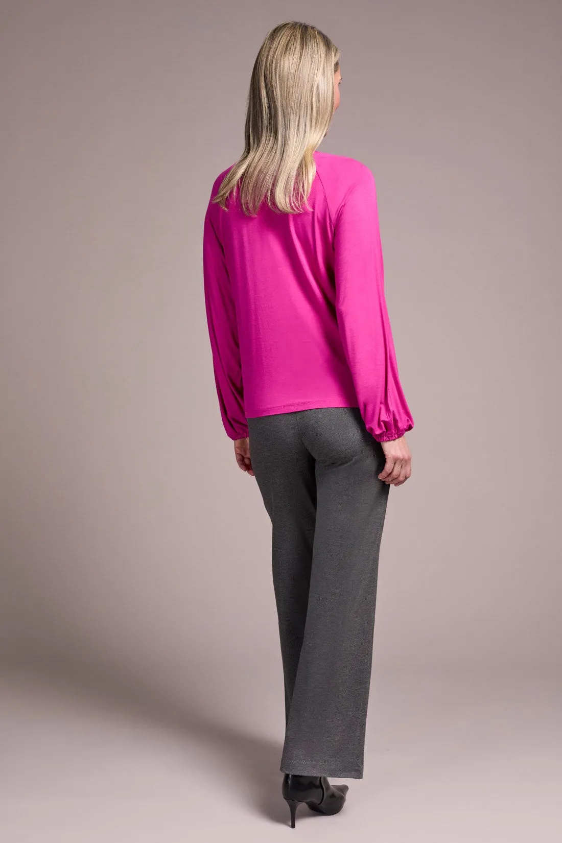 Pleat-Accent Long-Sleeve V-Neck Top-Pink flambe sold by Tribal product image thumbnail 4