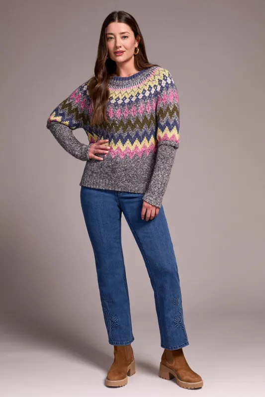 Intarsia Ribbed Long Sleeve Sweater-Pink flambe sold by Tribal