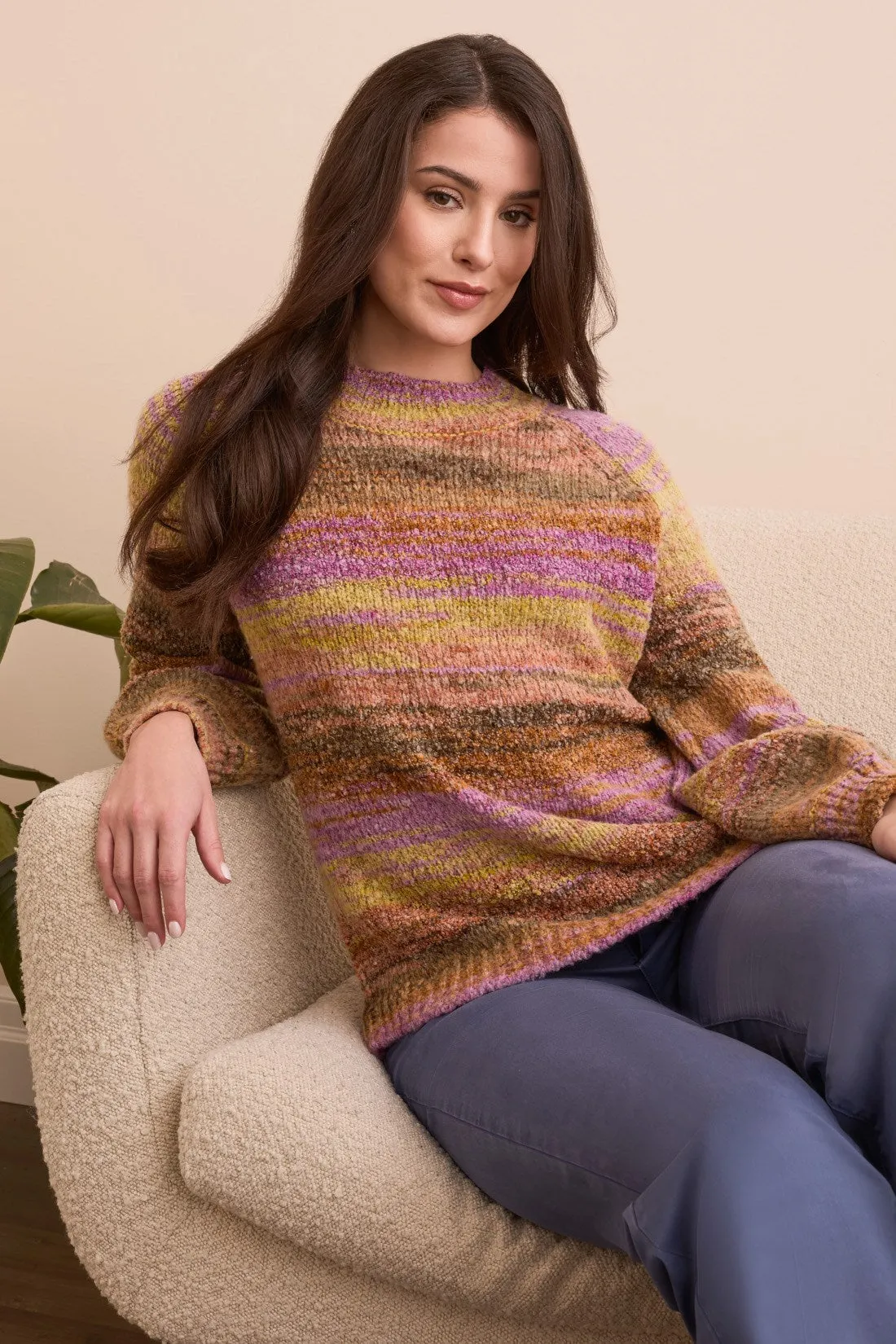 Boucle Yarn Mock Neck Puff Sleeve Sweater-Cameo sold by Tribal product image thumbnail 3