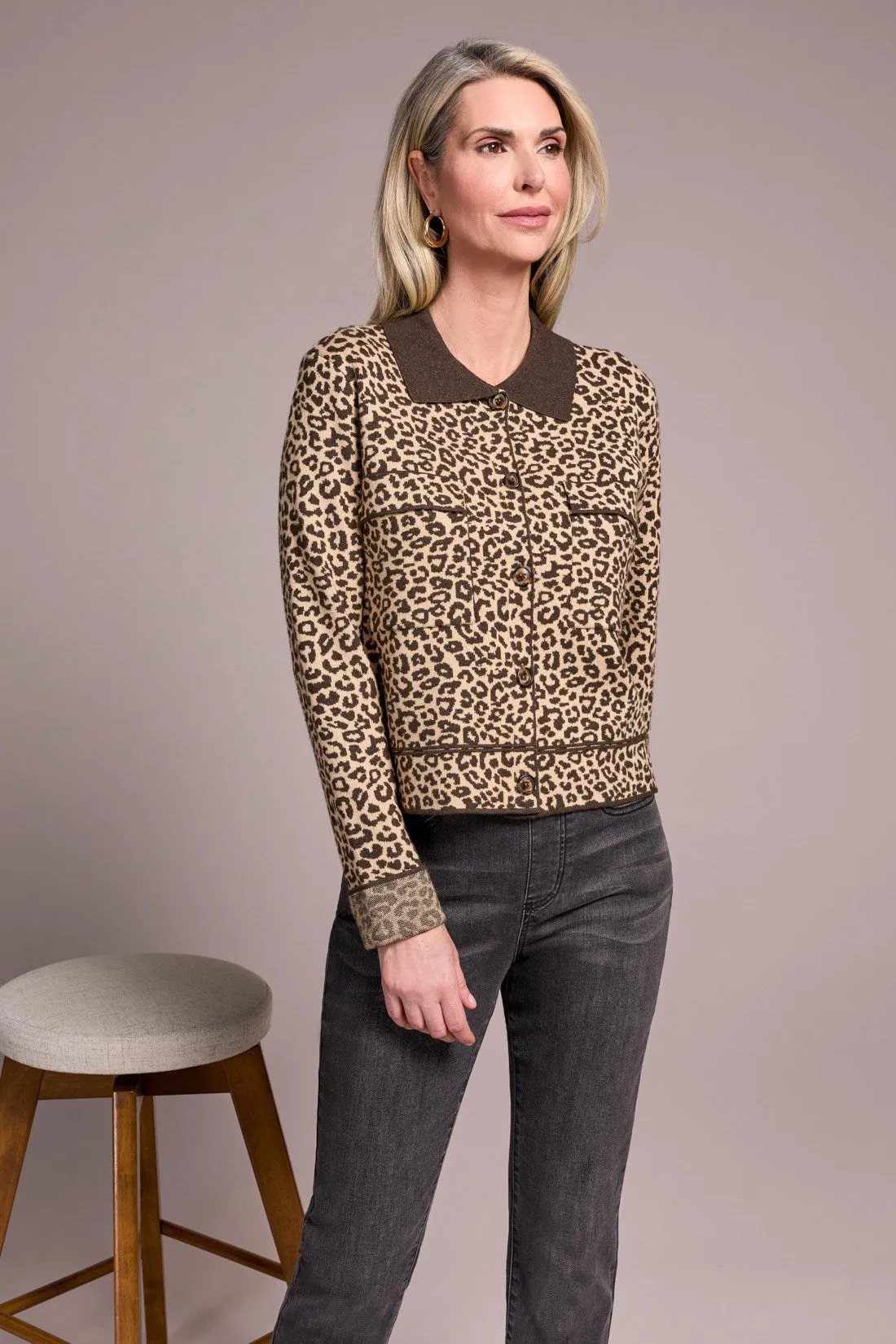 Double Knit Button-Front Stripe Cardigan-Ice latte sold by Tribal product image thumbnail 3