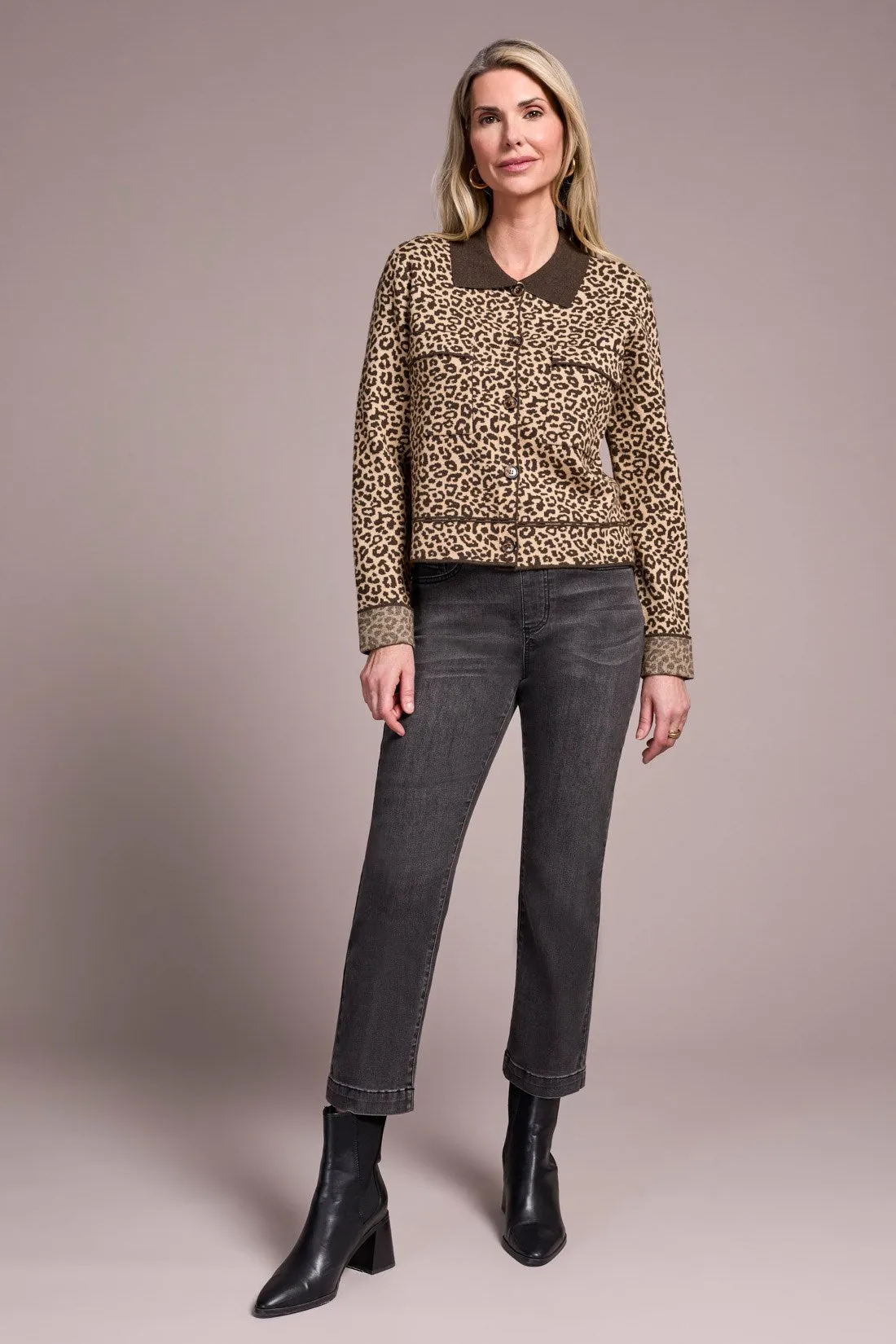 Double Knit Button-Front Stripe Cardigan-Ice latte sold by Tribal