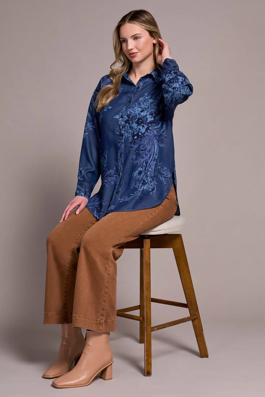 Tencel Printed Button-Up Chambray Blouse-Dkchambray sold by Tribal product image thumbnail 2