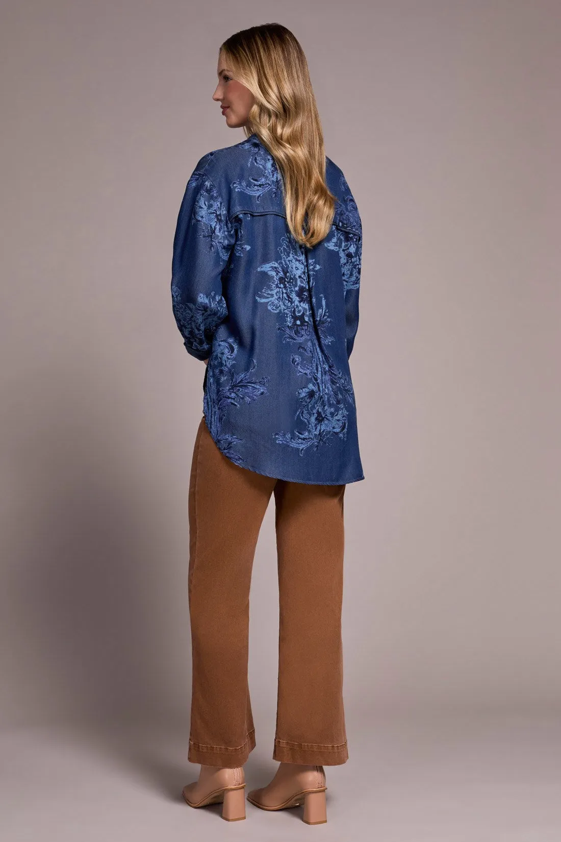 Tencel Printed Button-Up Chambray Blouse-Dkchambray sold by Tribal product image thumbnail 4