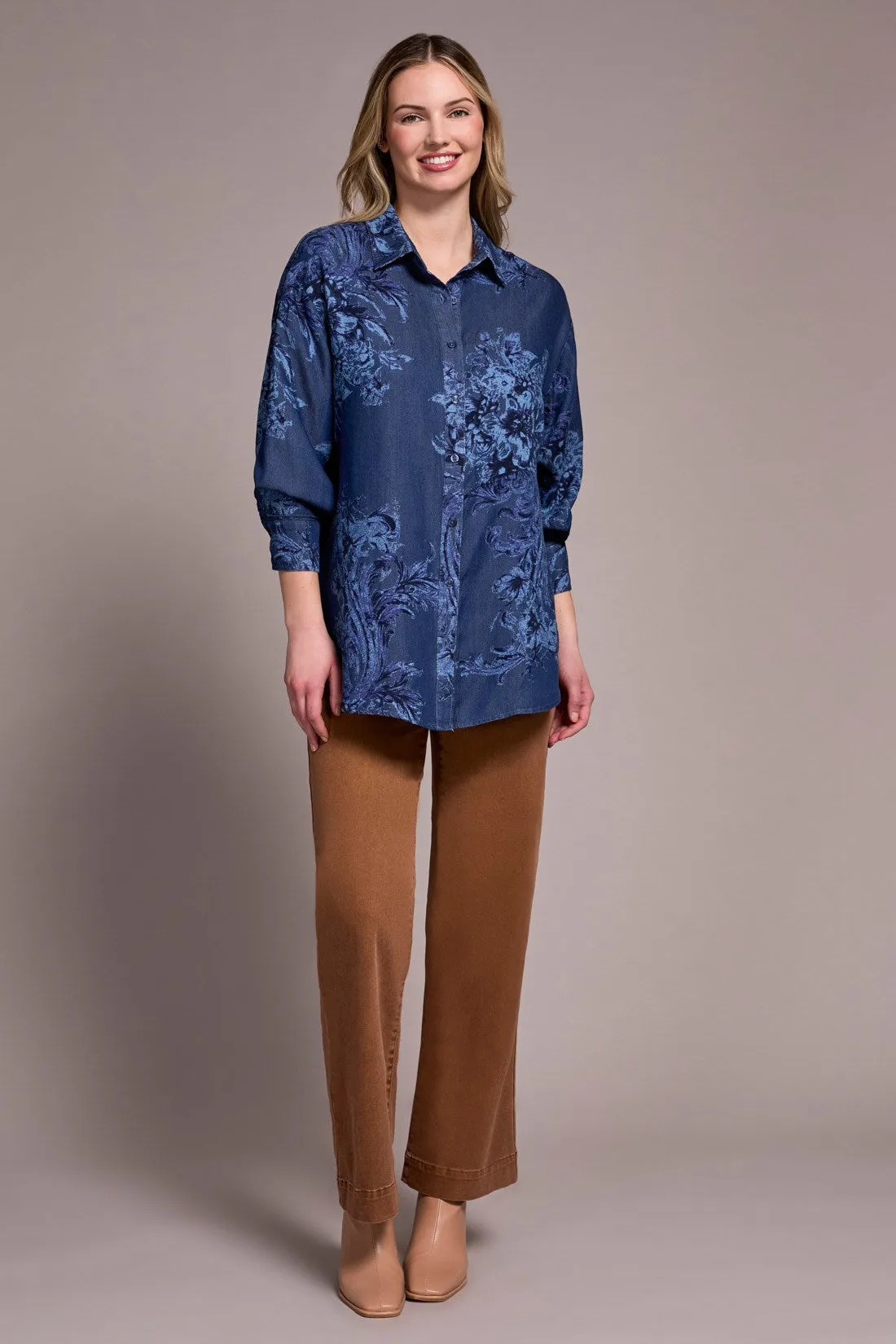 Tencel Printed Button-Up Chambray Blouse-Dkchambray sold by Tribal product image thumbnail 3
