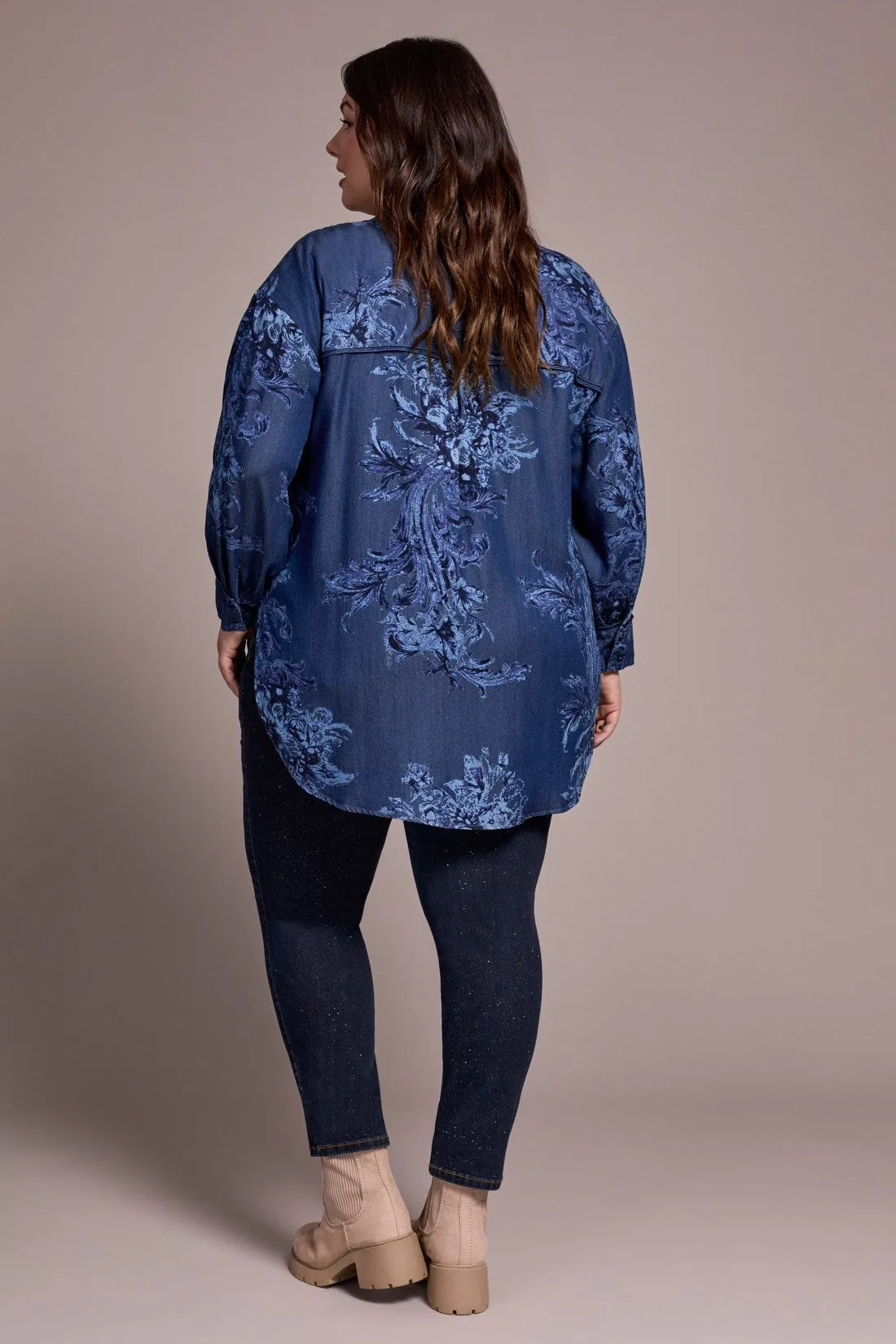 Tencel Printed Button-Up Chambray Blouse-Dkchambray sold by Tribal product image thumbnail 4