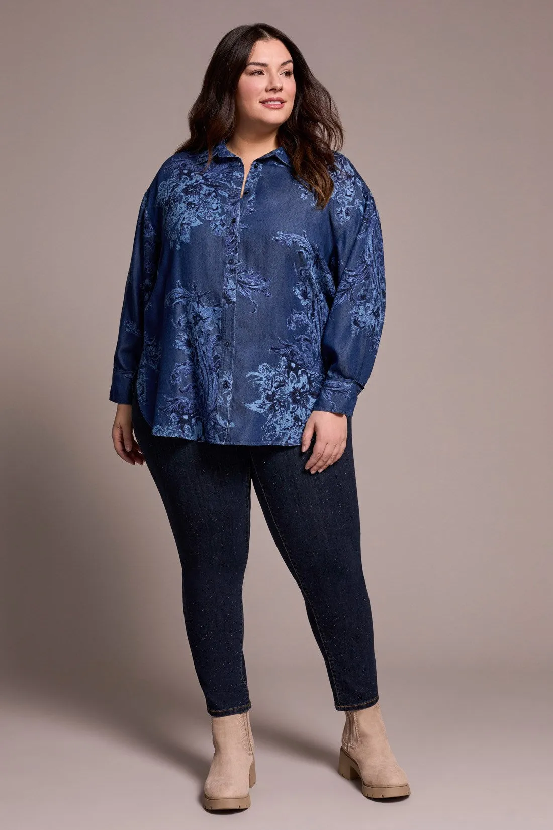 Tencel Printed Button-Up Chambray Blouse-Dkchambray sold by Tribal product image thumbnail 2