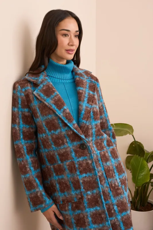 Boucle Plaid Single Button-Front Coat-Wood sold by Tribal