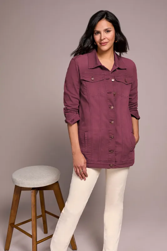 Denim Maxi Jacket-Passion plum sold by Tribal