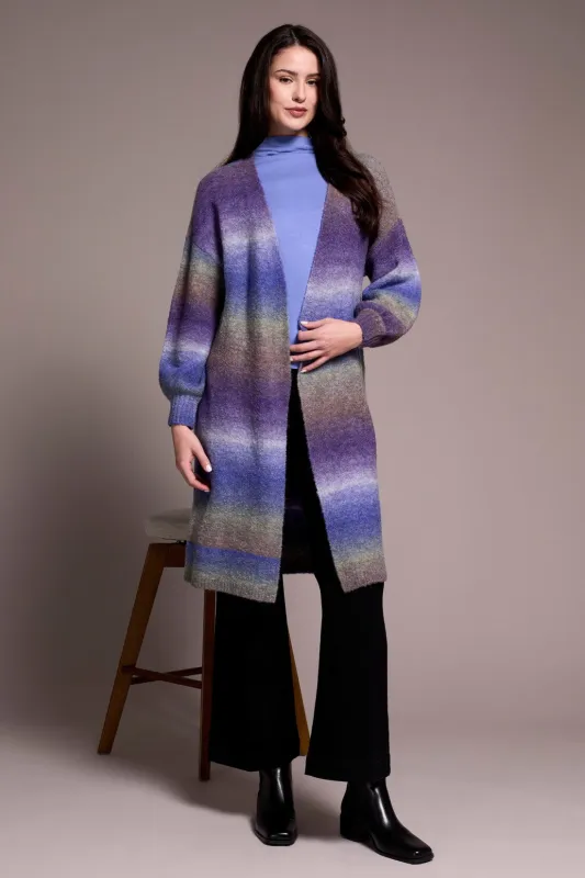 Boucle Space Dye Puff Sleeve Long Cardigan-M blueviolet sold by Tribal