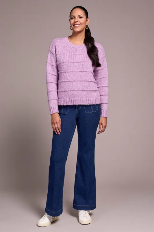 Heathered Stripe Crew Neck Sweater-H purplelotus sold by Tribal