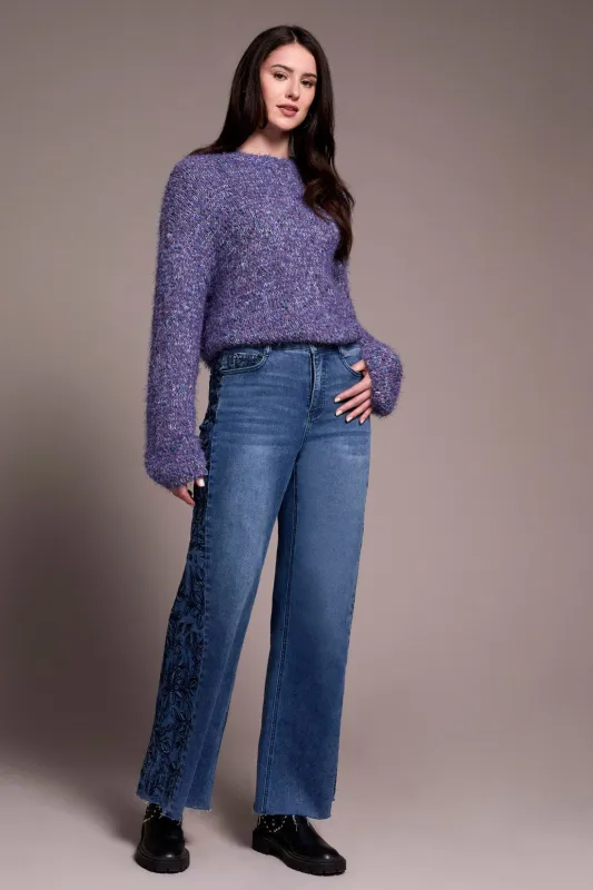 Brooke High Rise Wide Leg Jeans With Side-Embroidery-Bluedusk sold by Tribal