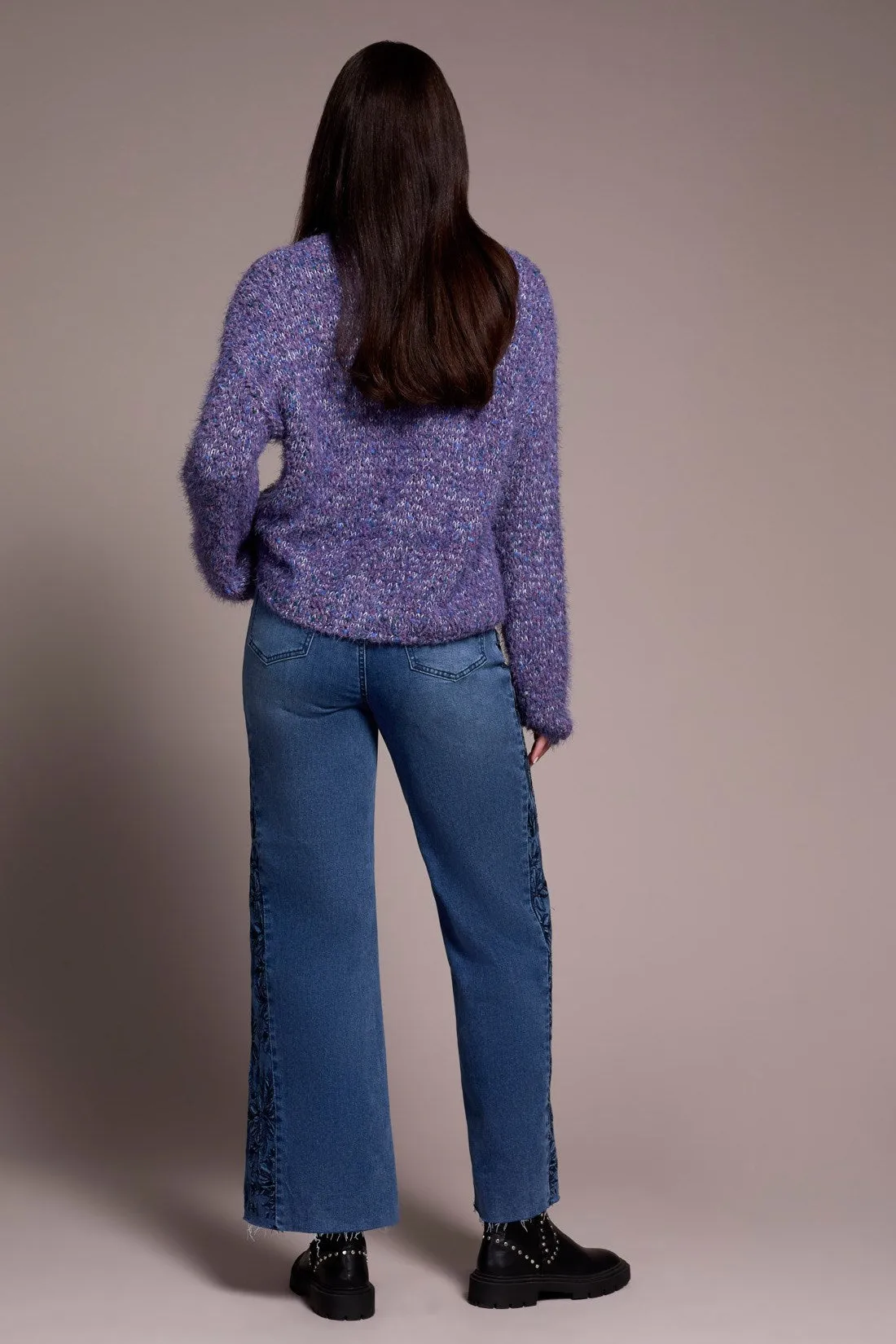 Fuzzy Eyelash Drop Shoudler Puff Sleeve Sweater-M blueviolet sold by Tribal product image thumbnail 4
