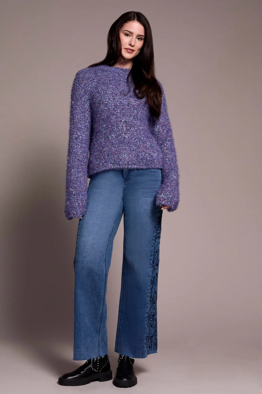 Fuzzy Eyelash Drop Shoudler Puff Sleeve Sweater-M blueviolet sold by Tribal product image thumbnail 2
