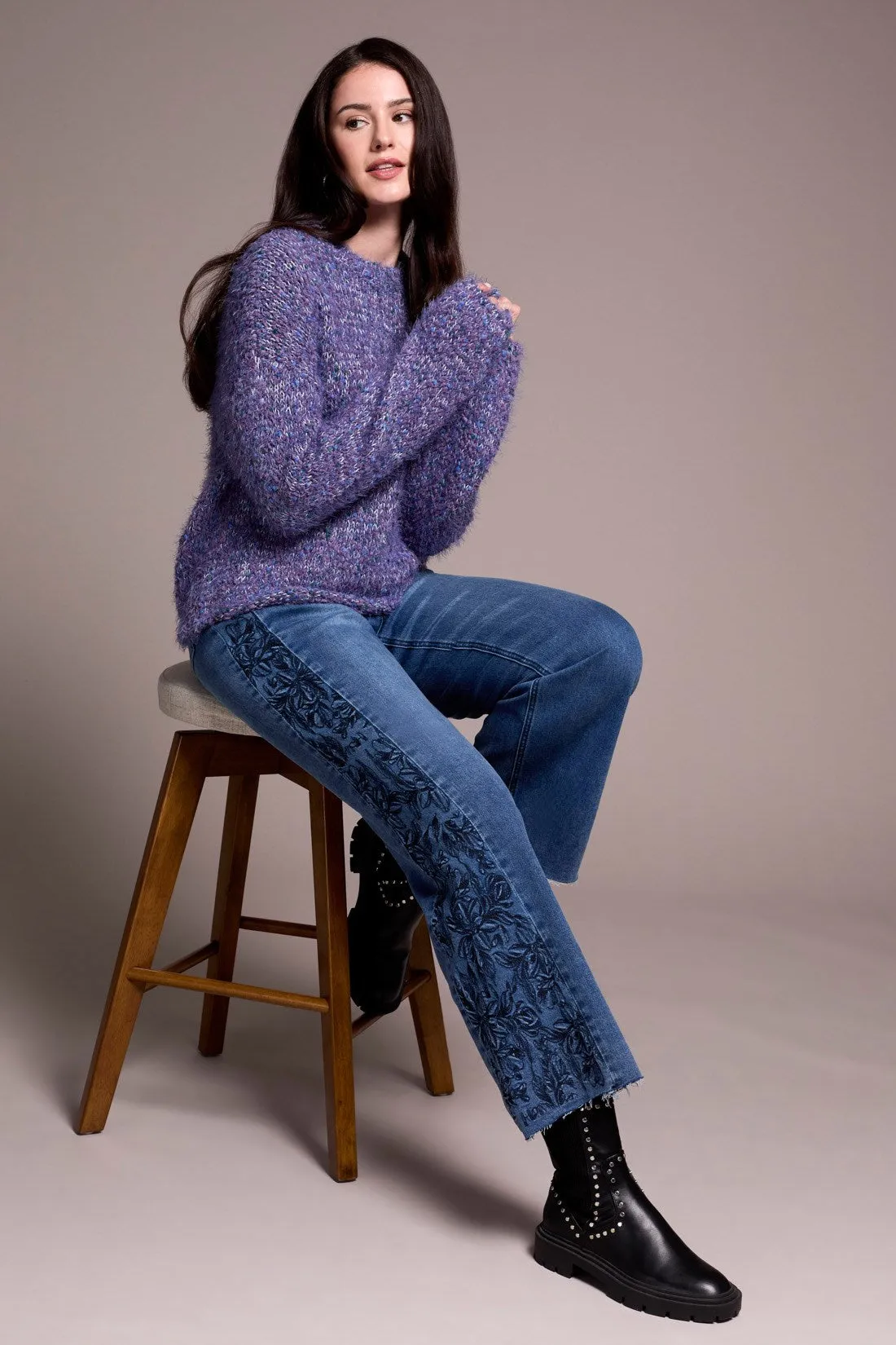 Fuzzy Eyelash Drop Shoudler Puff Sleeve Sweater-M blueviolet sold by Tribal product image thumbnail 3