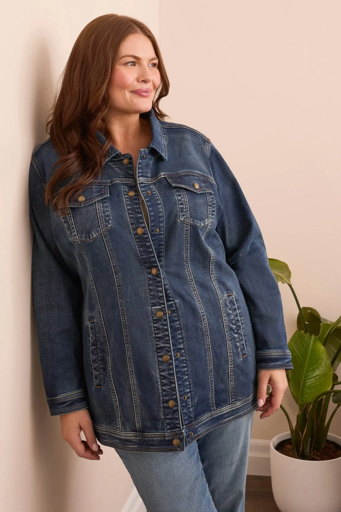 Comfort Stretch Maxi Denim Jacket-Medwash sold by Tribal product image thumbnail 3