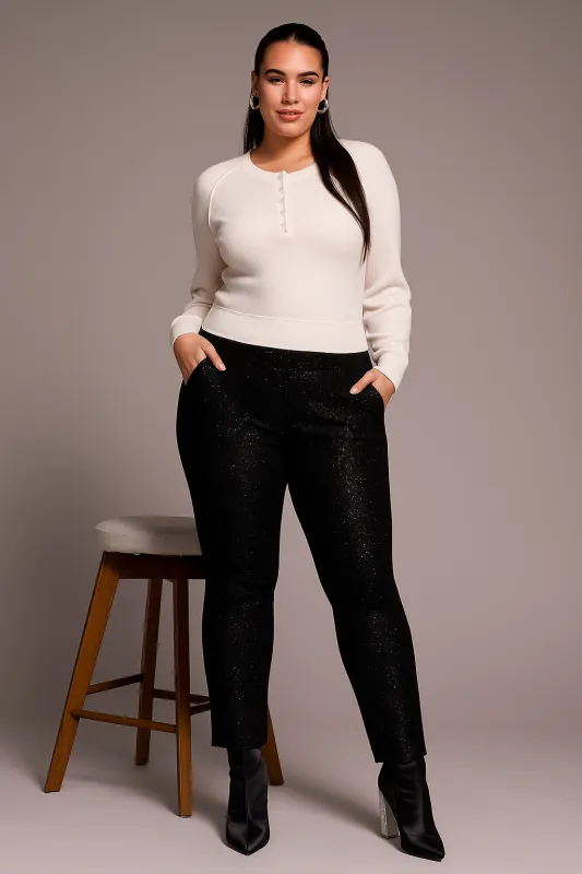 Glitter Bengaline Luxe Pull-On Ankle Pants-Black sold by Tribal