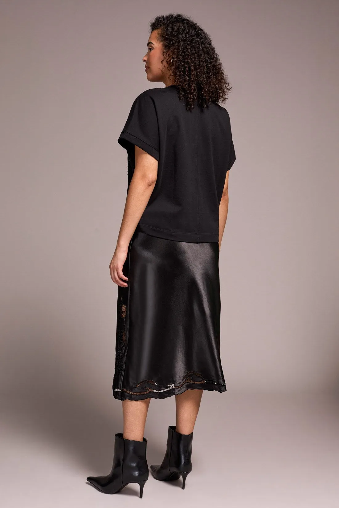 Beaded Embroidery Cap Sleeve Crew Neck Top-Black sold by Tribal product image thumbnail 3