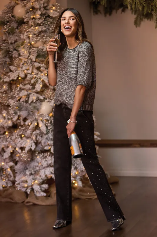 Textured Sparkle Knit Top-Charcoal sold by Tribal