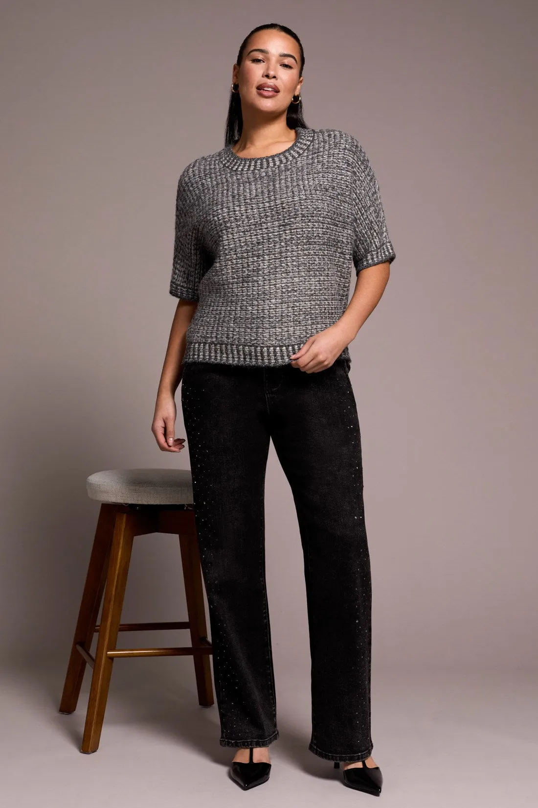 Textured Sparkle Knit Top-Charcoal sold by Tribal product image thumbnail 2