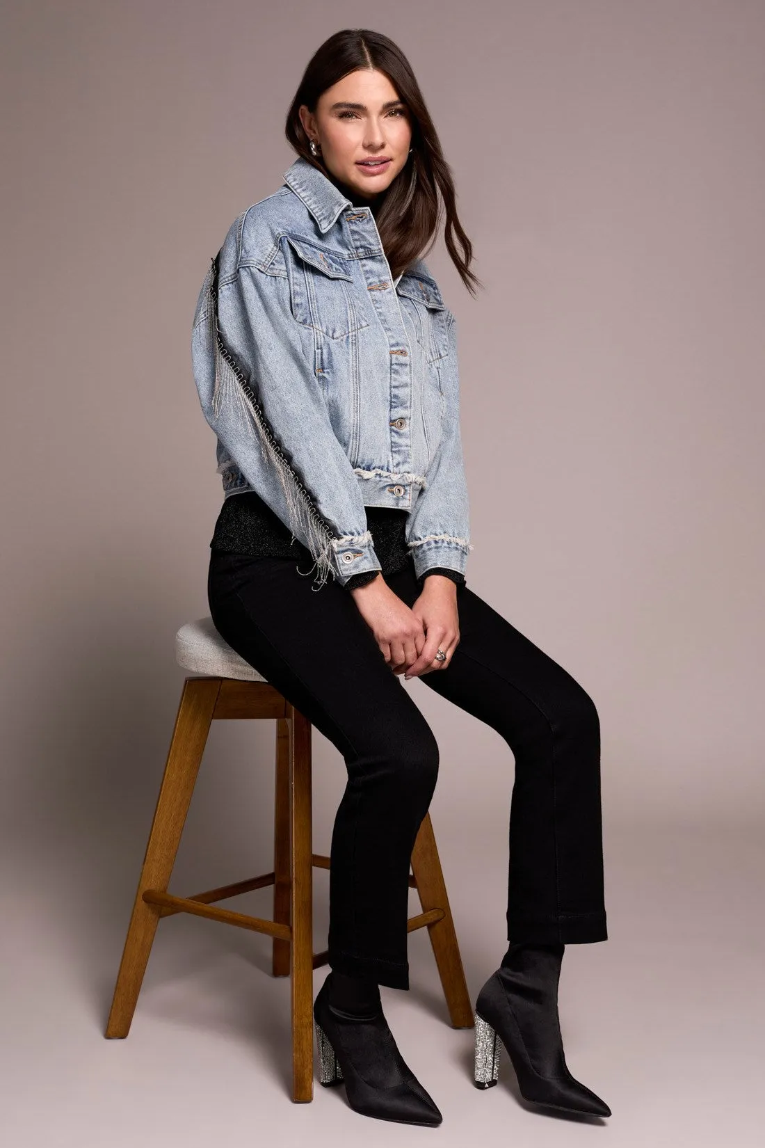 Denim Jacket With Chain Fringe Detail At Back-Bluesnow sold by Tribal product image thumbnail 4