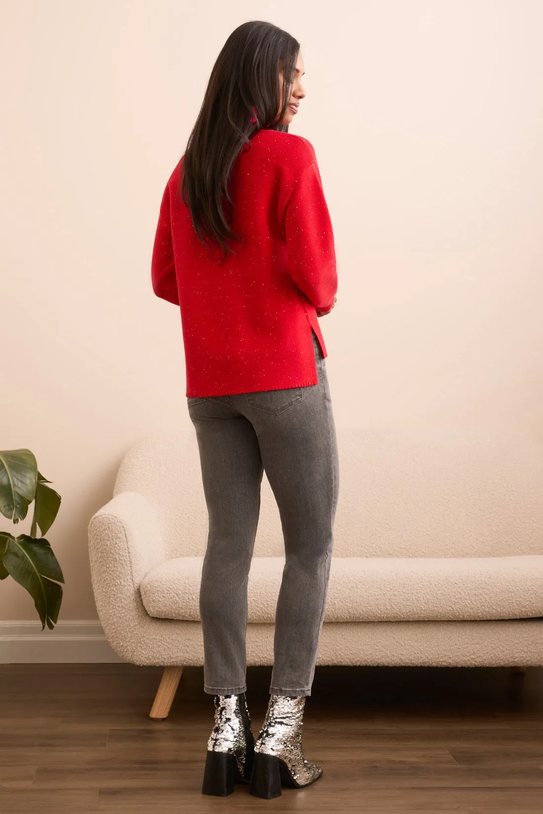 Shimmer Knit Drop Shoulder Turtleneck Sweater-Carmine sold by Tribal product image thumbnail 4