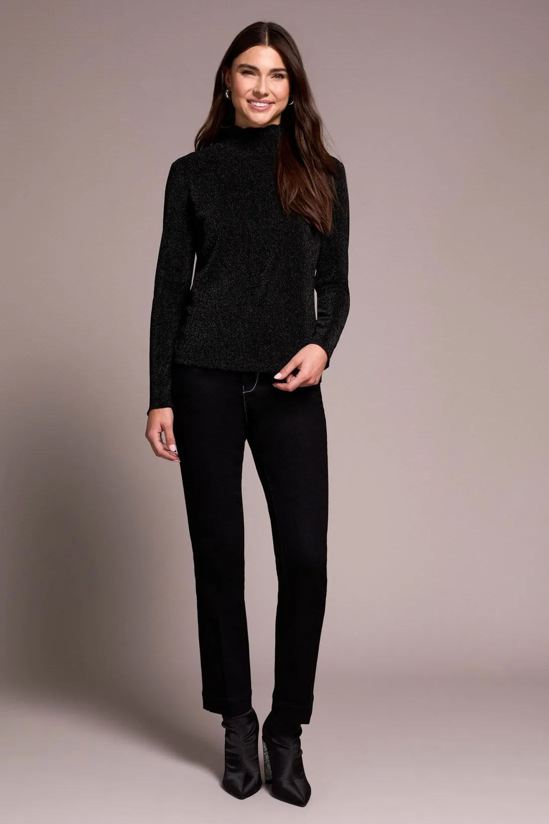 Lurex Long-Sleeve Mock Neck Knit Top-Black sold by Tribal