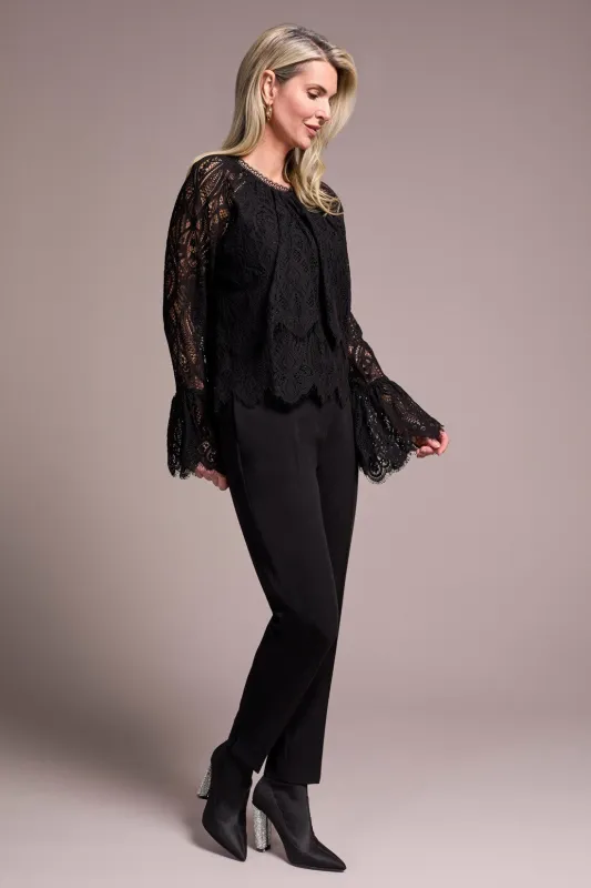 Lace Crew Newck Blouse With Lined Body-Black sold by Tribal
