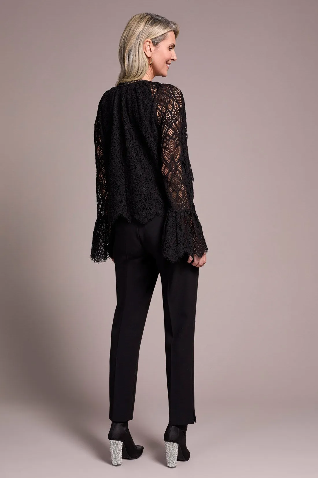 Lace Crew Newck Blouse With Lined Body-Black sold by Tribal product image thumbnail 4